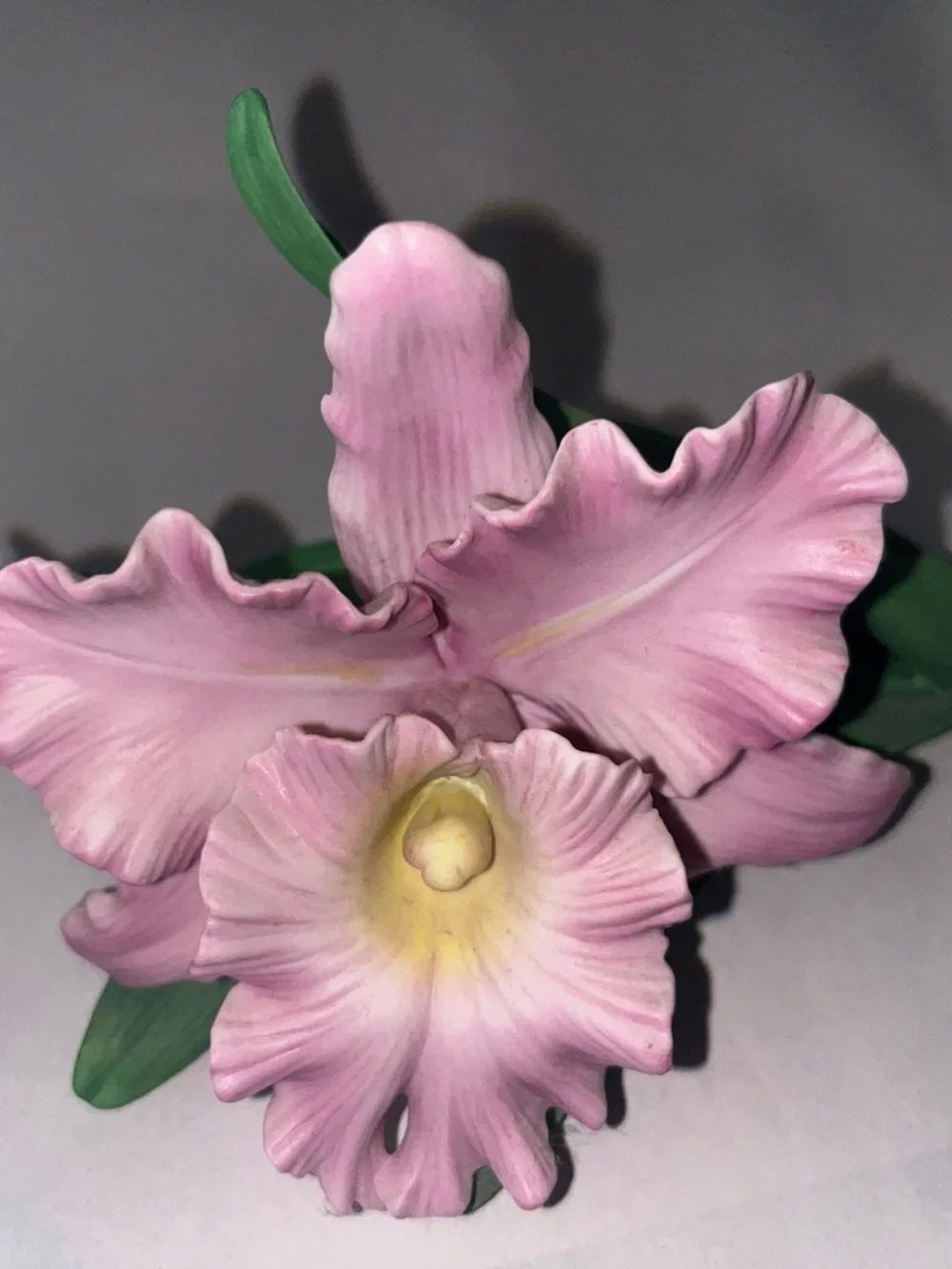 Lenox Pink and Yellow Porcelain Orchid Accent with Green Leaves